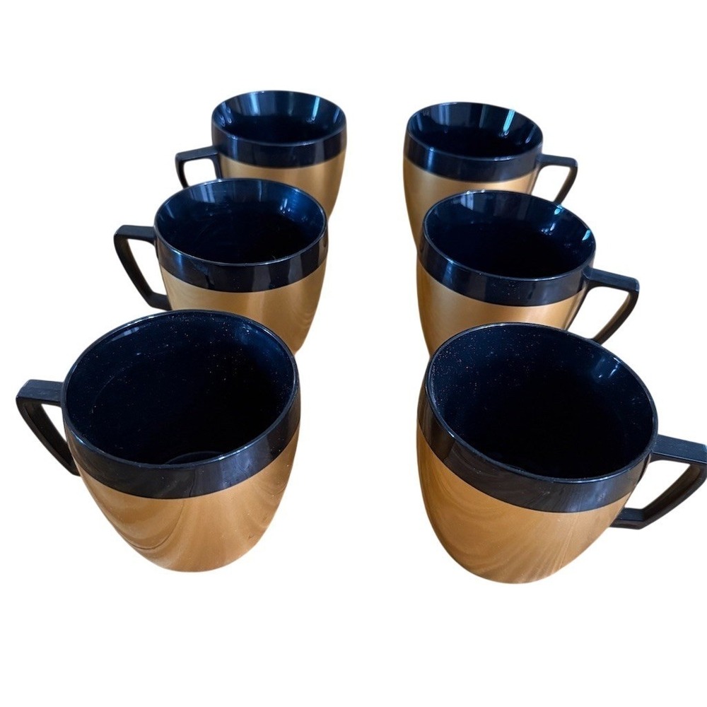 West Bend Thermo-Serv Coffee Mug Set of 6 Brown Two-Tone Insulated Vtg camper RV